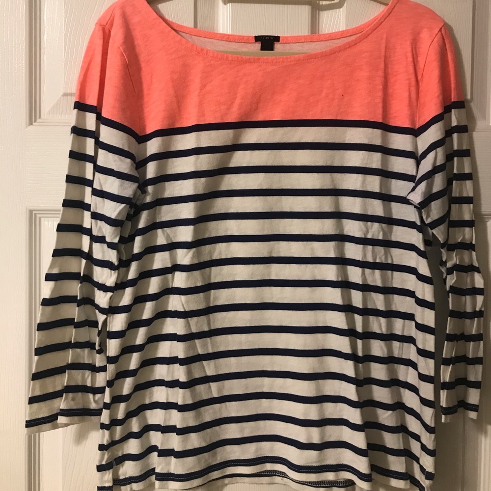 J. Crew Neon Striped 3/4 Sleeve Shirt